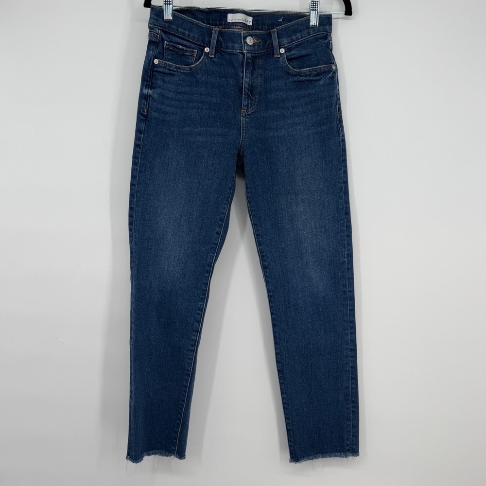 LOFT The Super Soft Girlfriend Jeans Dark Wash Raw‎ Hem Denim Size 27 4